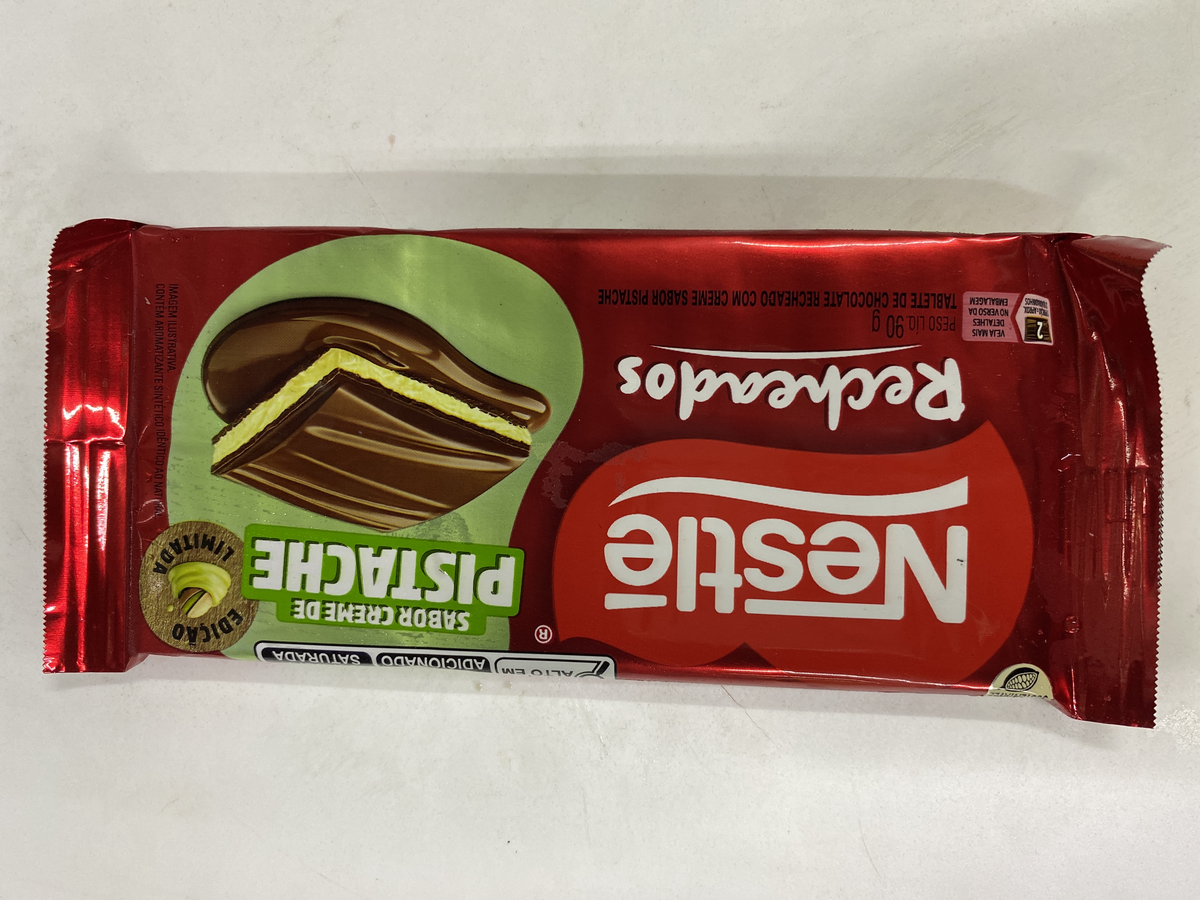 Barra chocolate recheados sabor creme pistache