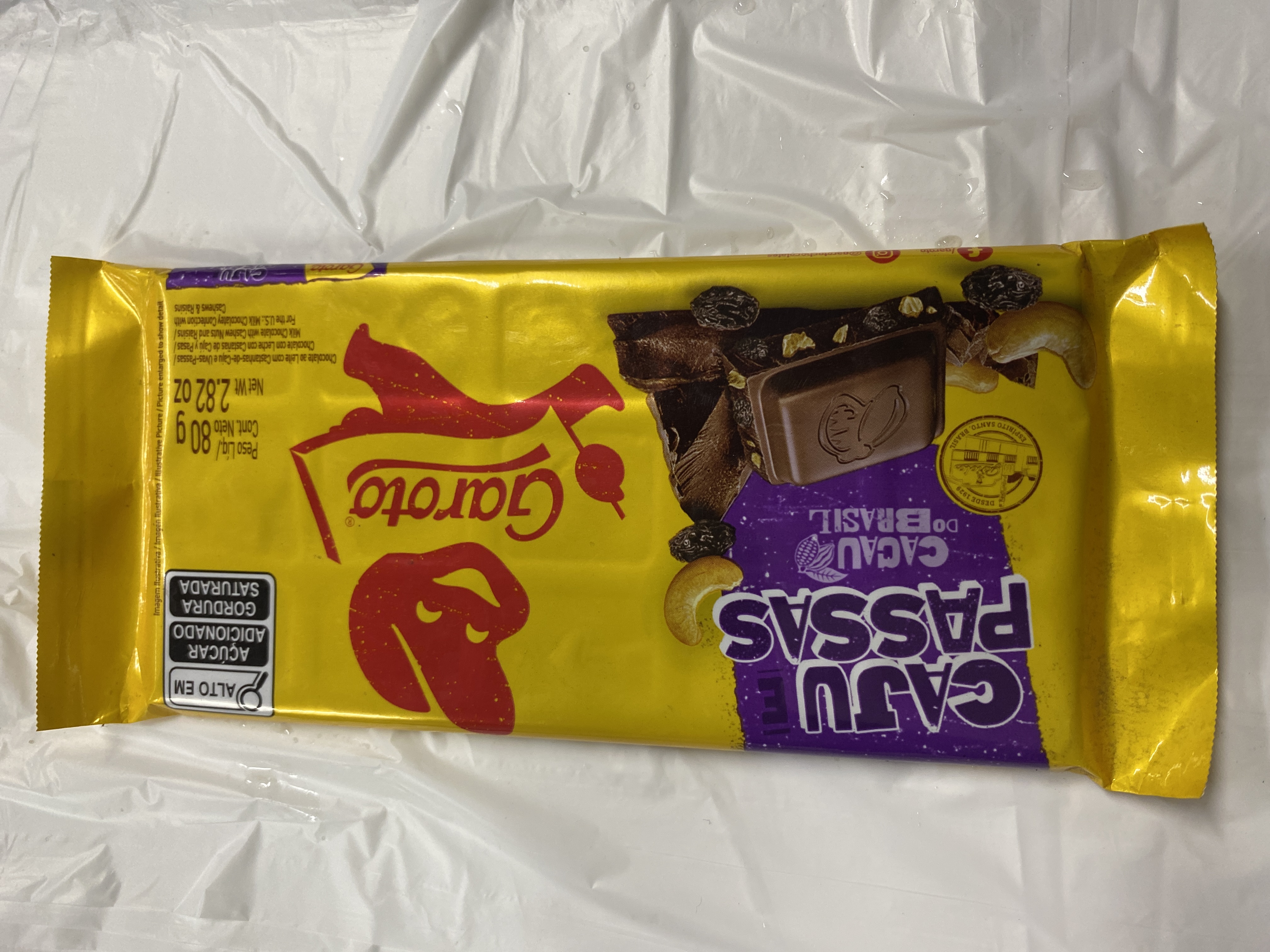 Barra chocolate caju com passas 80g